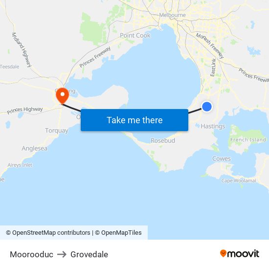 Moorooduc to Grovedale map