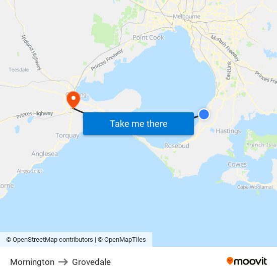 Mornington to Grovedale map