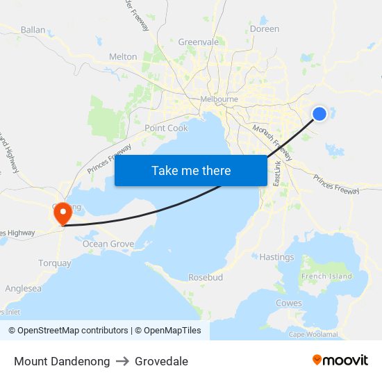 Mount Dandenong to Grovedale map