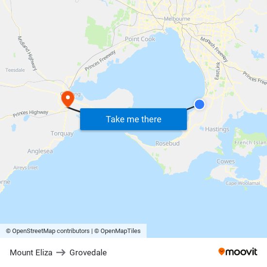 Mount Eliza to Grovedale map