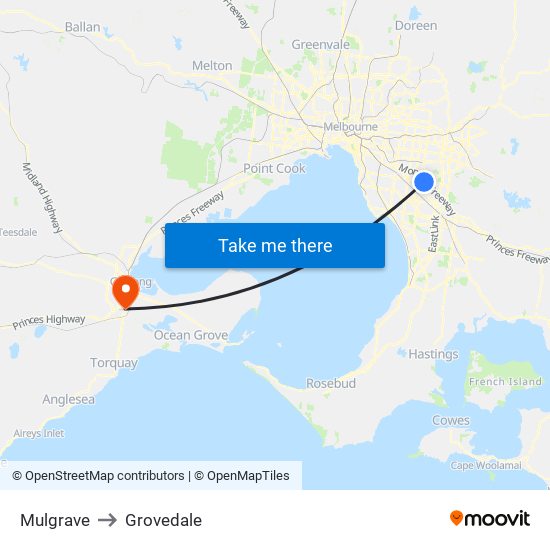 Mulgrave to Grovedale map