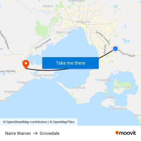 Narre Warren to Grovedale map