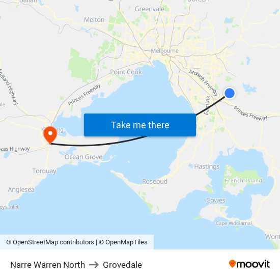 Narre Warren North to Grovedale map