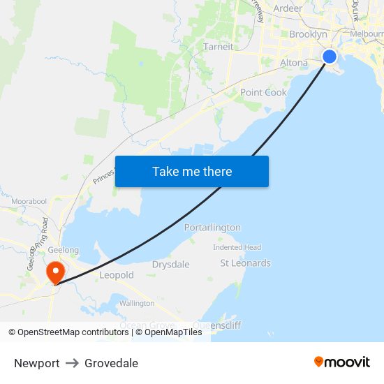 Newport to Grovedale map