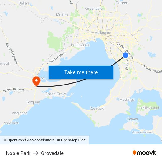 Noble Park to Grovedale map