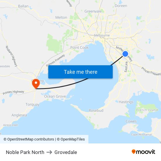 Noble Park North to Grovedale map