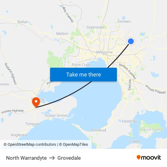 North Warrandyte to Grovedale map