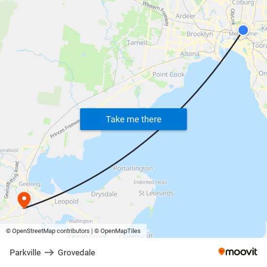 Parkville to Grovedale map