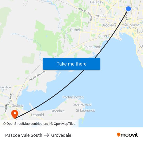 Pascoe Vale South to Grovedale map