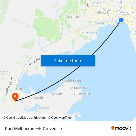 Port Melbourne to Grovedale map