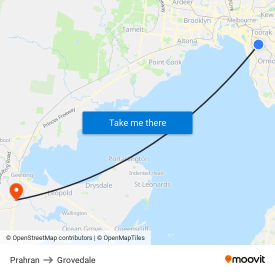 Prahran to Grovedale map