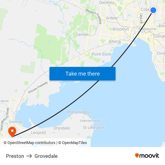 Preston to Grovedale map