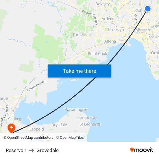 Reservoir to Grovedale map