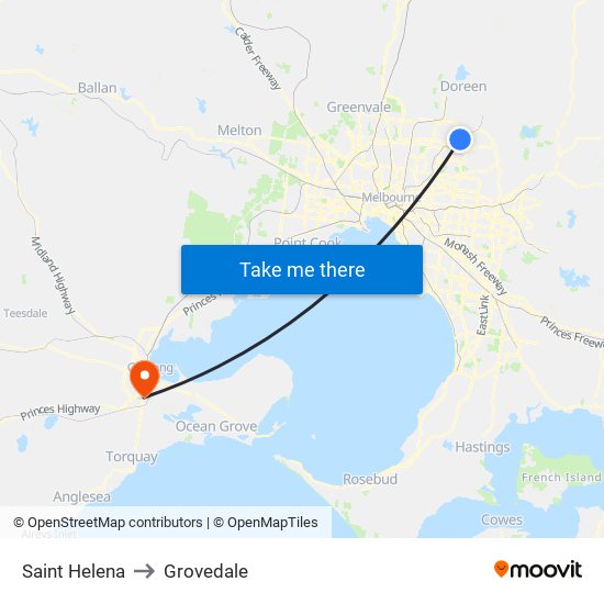 Saint Helena to Grovedale map