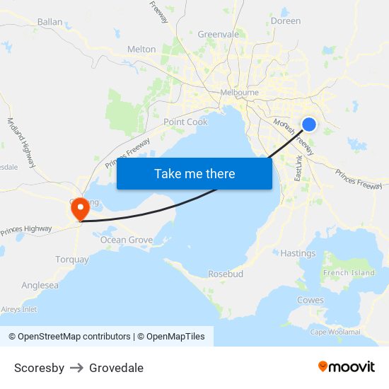 Scoresby to Grovedale map