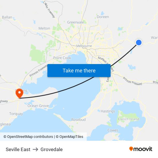 Seville East to Grovedale map