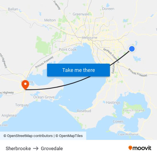 Sherbrooke to Grovedale map