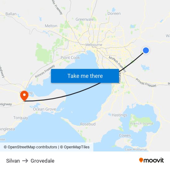 Silvan to Grovedale map