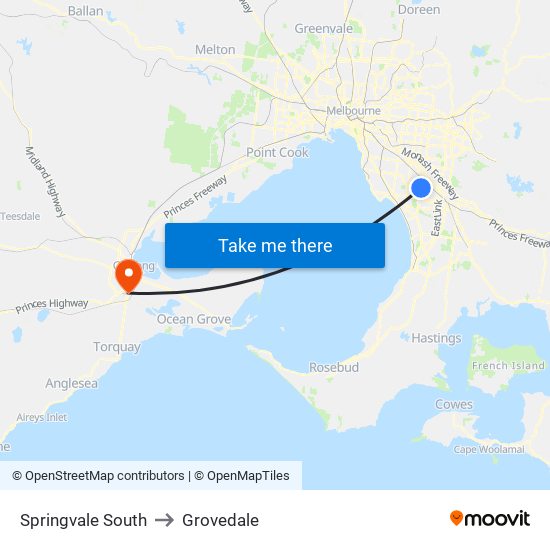 Springvale South to Grovedale map