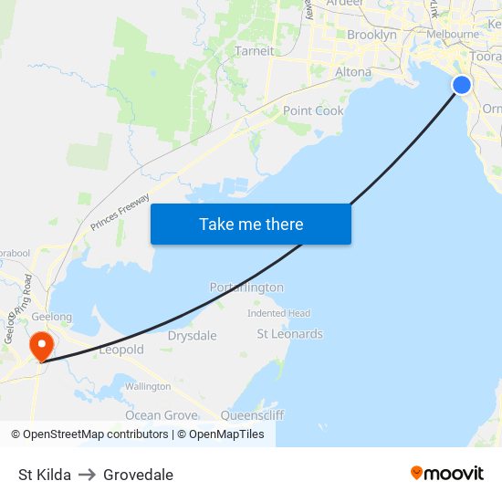 St Kilda to Grovedale map