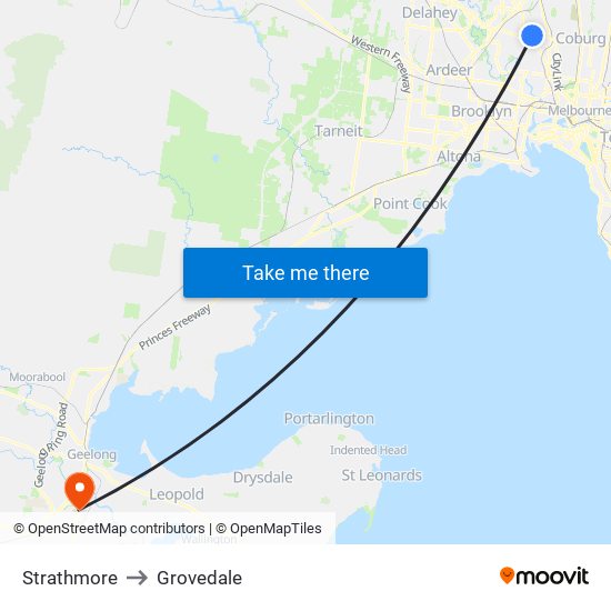 Strathmore to Grovedale map