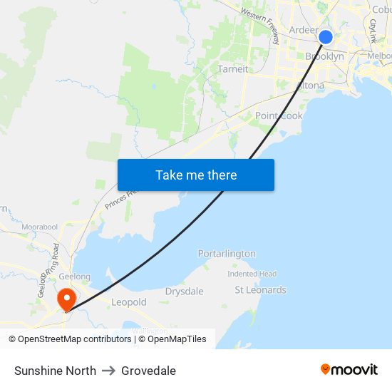 Sunshine North to Grovedale map