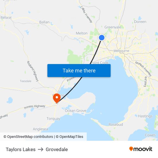 Taylors Lakes to Grovedale map