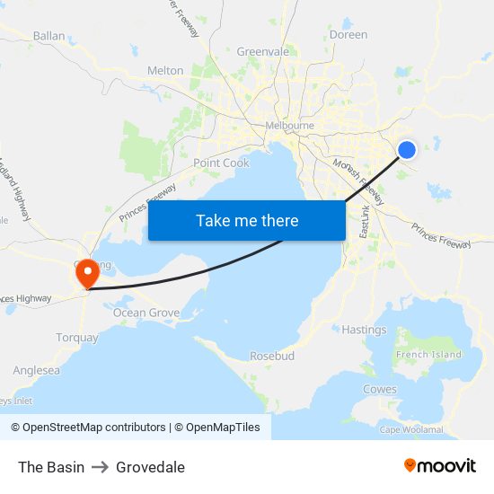 The Basin to Grovedale map