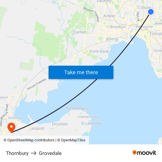 Thornbury to Grovedale map