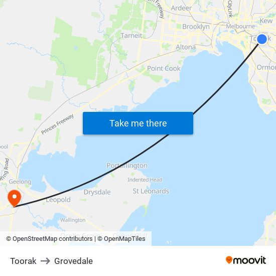 Toorak to Grovedale map