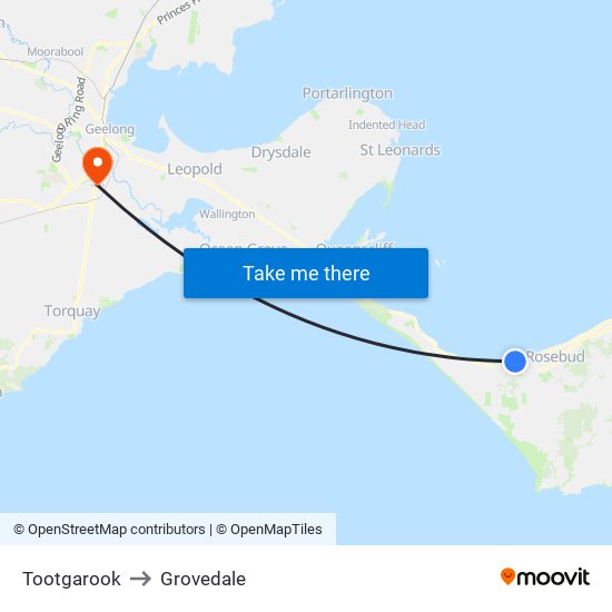 Tootgarook to Grovedale map