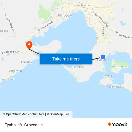 Tyabb to Grovedale map