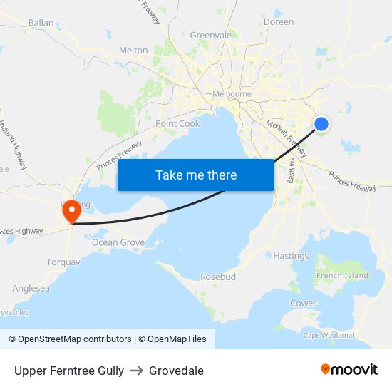 Upper Ferntree Gully to Grovedale map