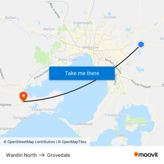 Wandin North to Grovedale map