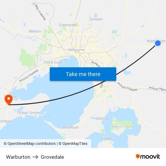 Warburton to Grovedale map