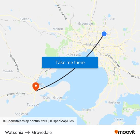 Watsonia to Grovedale map