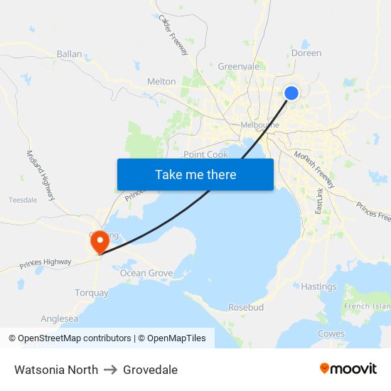 Watsonia North to Grovedale map