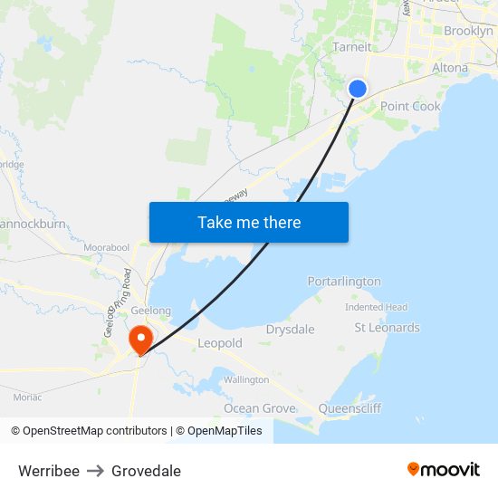 Werribee to Grovedale map