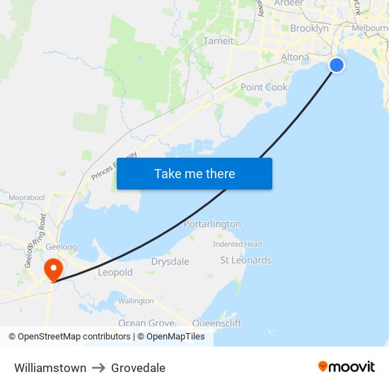 Williamstown to Grovedale map