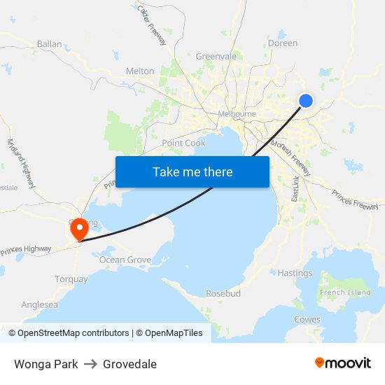 Wonga Park to Grovedale map