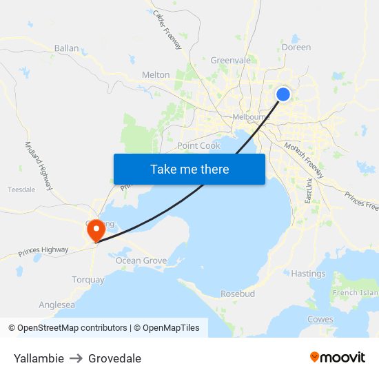 Yallambie to Grovedale map