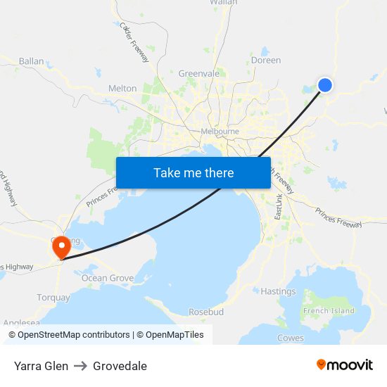Yarra Glen to Grovedale map