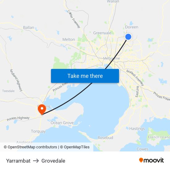 Yarrambat to Grovedale map