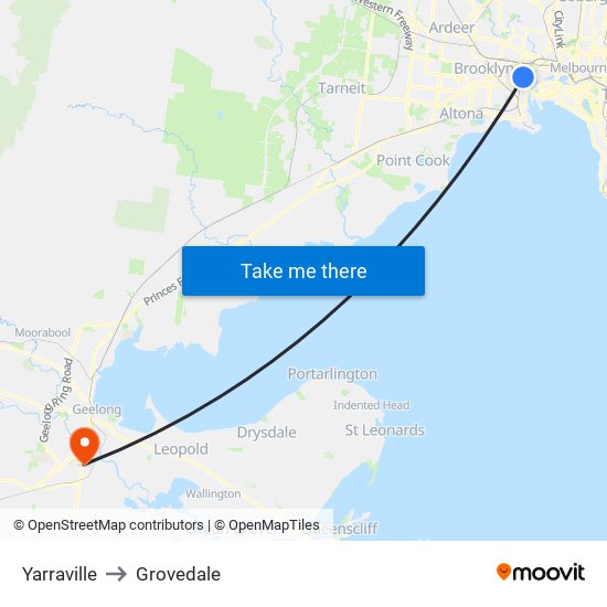 Yarraville to Grovedale map