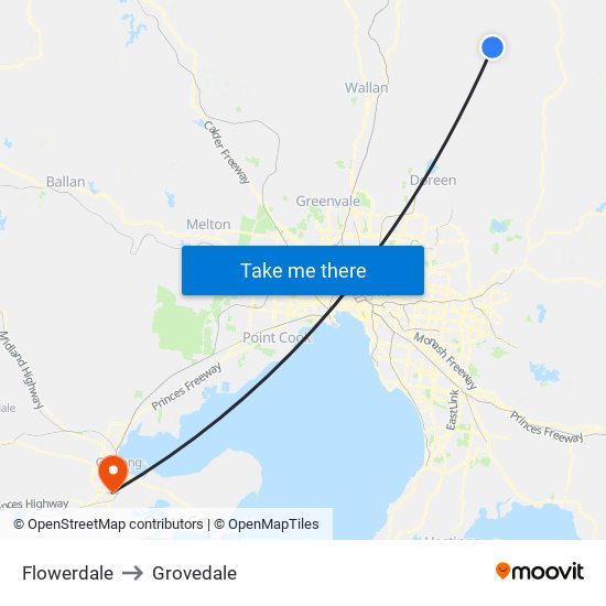 Flowerdale to Grovedale map