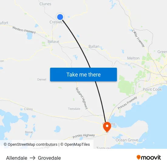 Allendale to Grovedale map