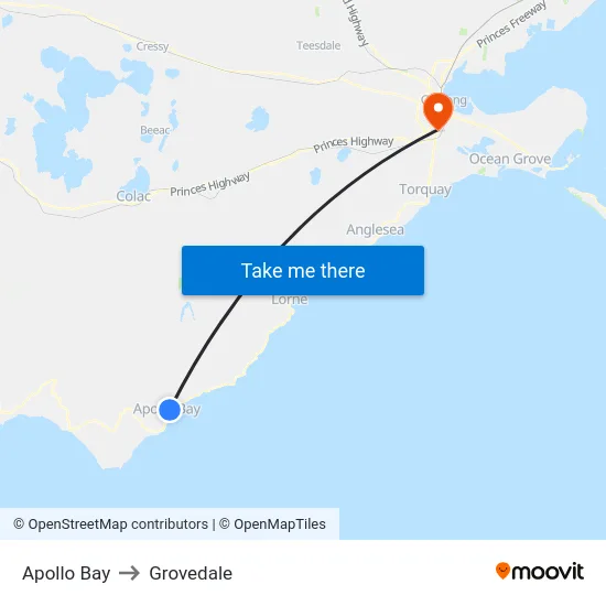 Apollo Bay to Grovedale map