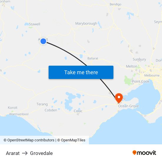 Ararat to Grovedale map