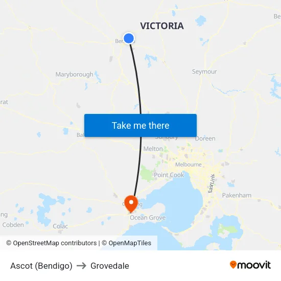 Ascot (Bendigo) to Grovedale map
