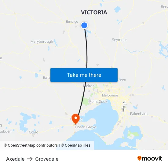Axedale to Grovedale map